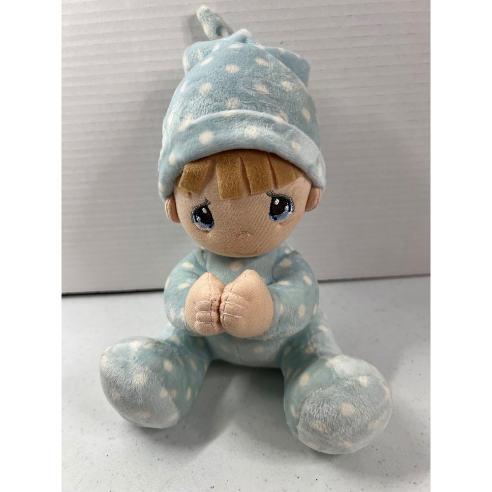 Precious Moments Praying Boy Plush Blue Polka Dot Musical Aurora World 9.5 Inch